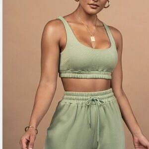 JLUXLABEL   SAGE GREEN NADALA FLEECE CROP TOP